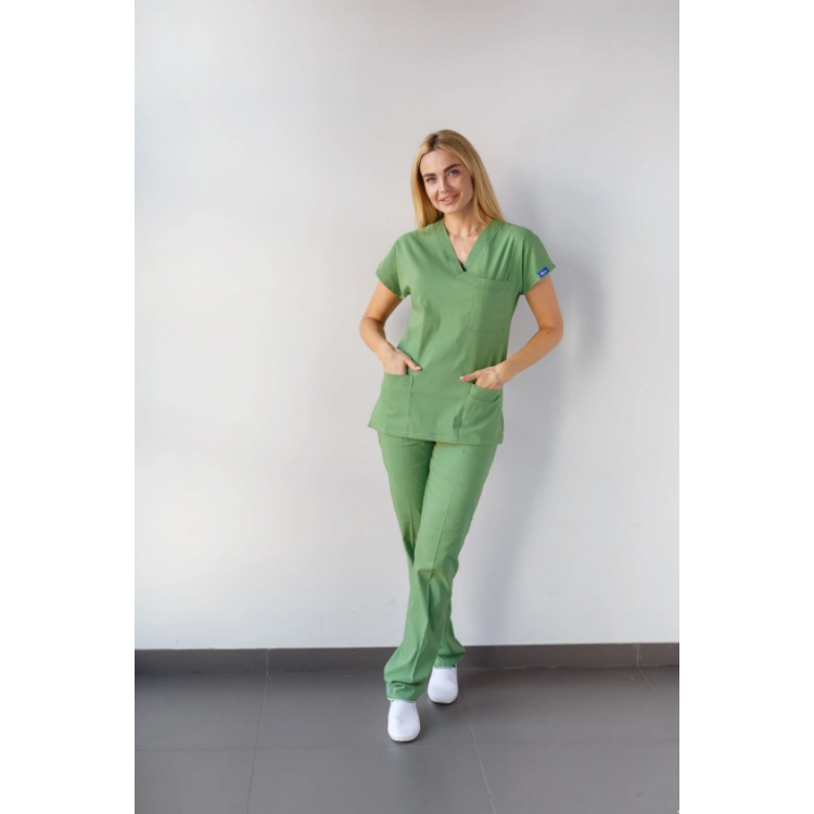 Likralı Hemşire Doktor Forma Fıstık Yeşili Unisex