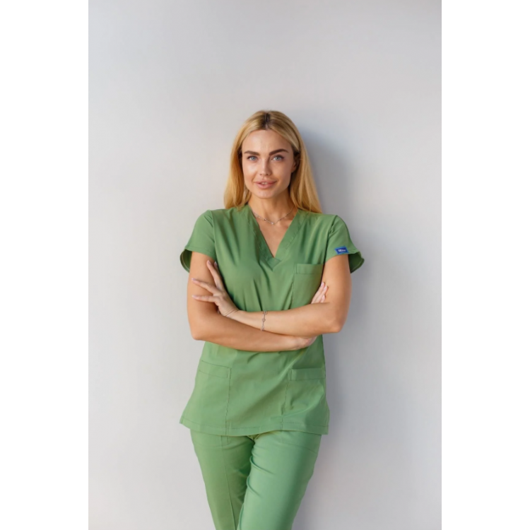 Likralı Hemşire Doktor Forma Fıstık Yeşili Unisex