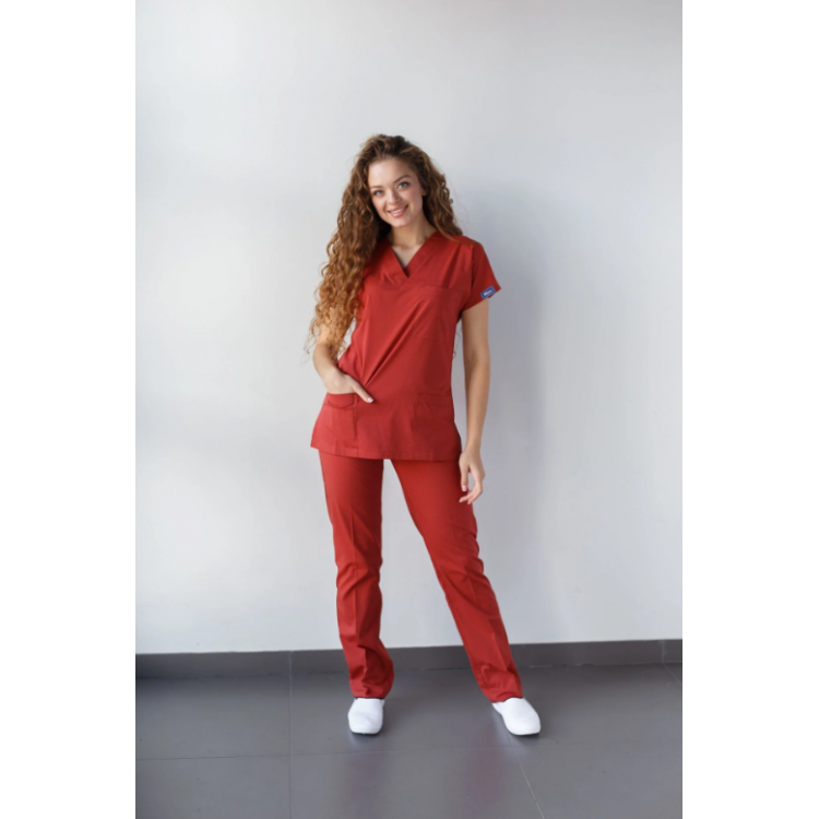 Likralı Hemşire Doktor Forma Kiremit Rengi Unisex
