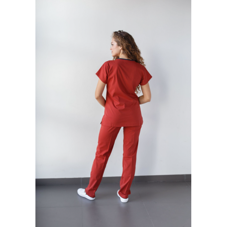 Likralı Hemşire Doktor Forma Kiremit Rengi Unisex