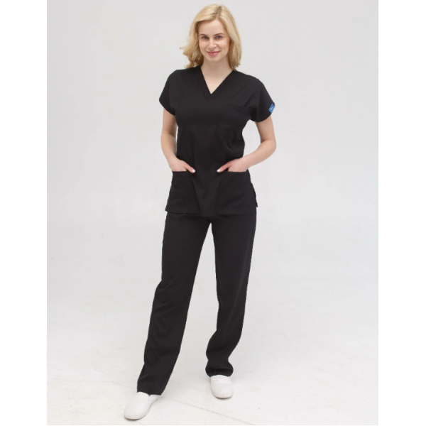 Likralı Hemşire Forması Siyah Unisex