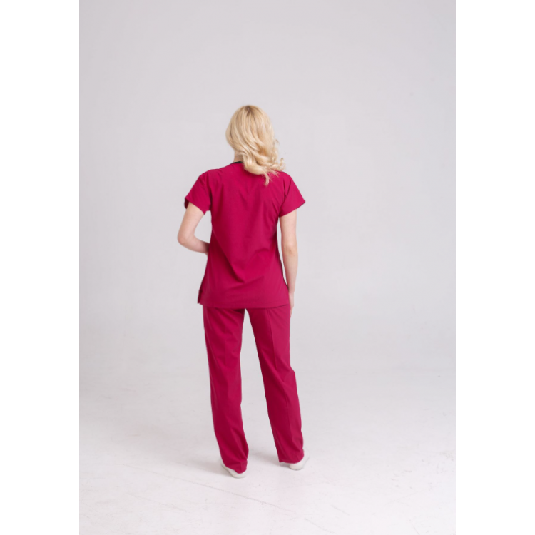 Likralı Hemşire Doktor Takım Vişne Renk Unisex