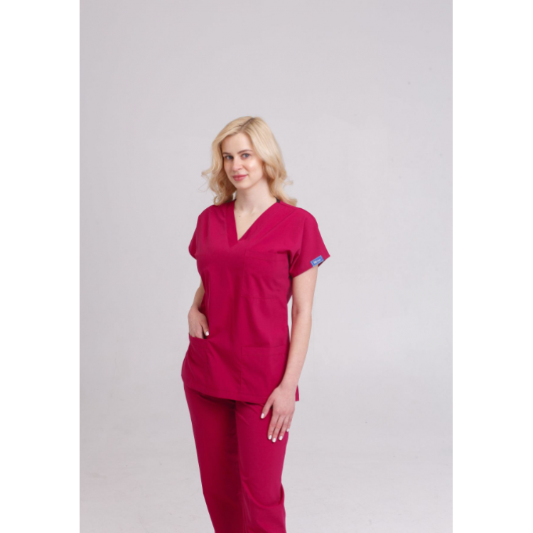Likralı Hemşire Doktor Takım Vişne Renk Unisex