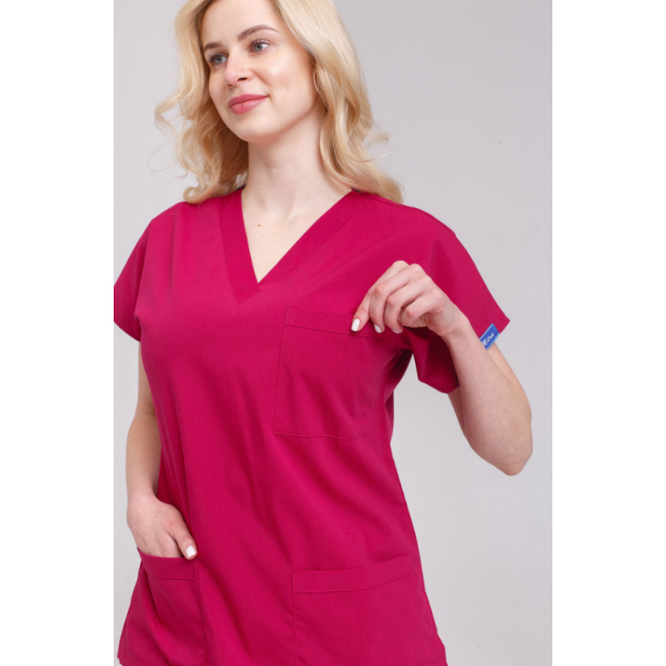Likralı Hemşire Doktor Takım Vişne Renk Unisex